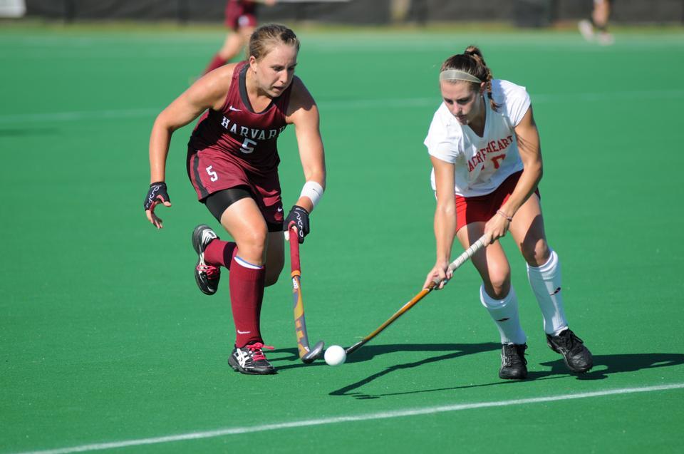 Sophomore Noel Painter, shown here in earlier action, and the Harvard field hockey team bounced back from five straight losses to come out on top of non-conference opponent Bryant, 4-1, Monday night. 