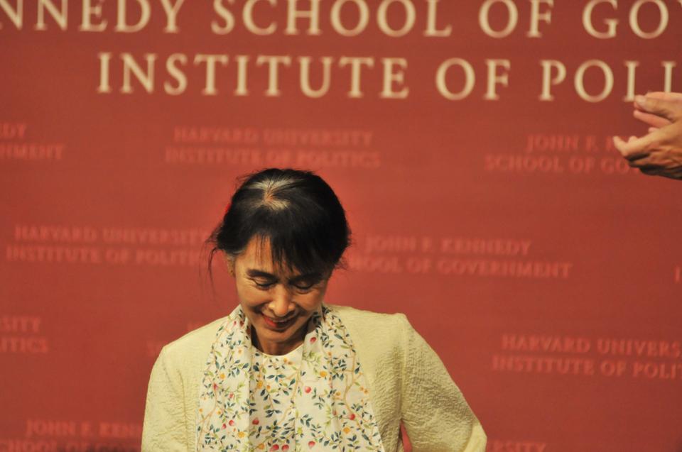 Aung San Suu Kyi spoke about the development of democracy in Burma at the John F. Kennedy Jr. Forum in 2012.
