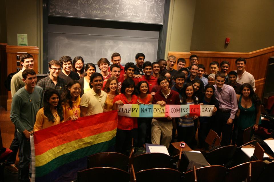 Members of the Undergraduate Council posed for photographs in support of Harvard's LGBTQ Office and National Coming Out Day at their second General Meeting Sunday, Sept. 30.