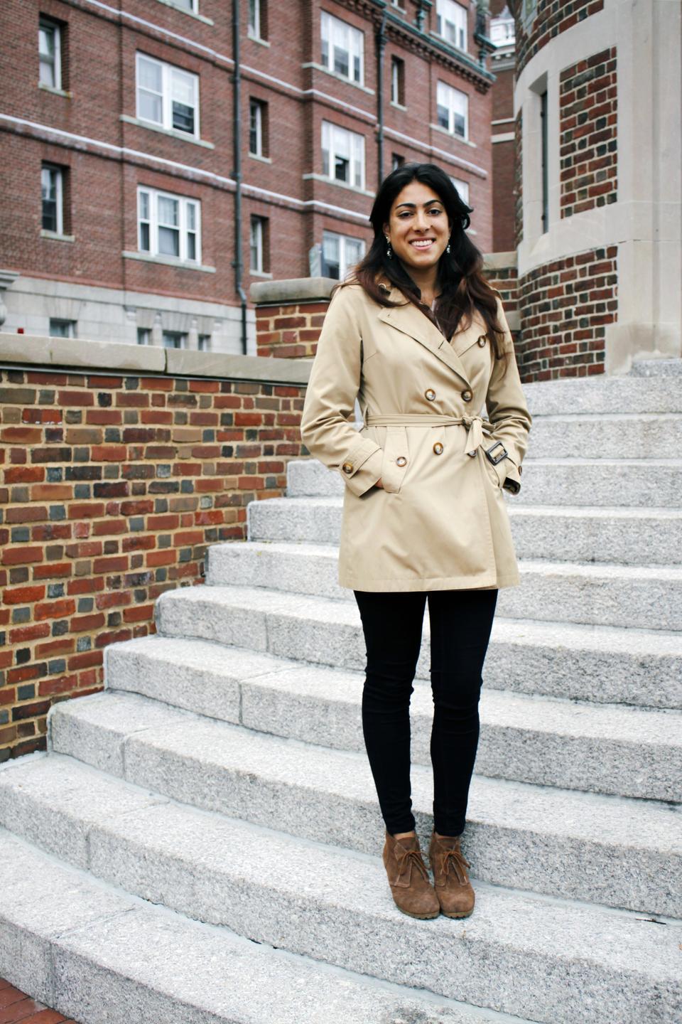 "I met Anjali my sophomore year, and have always appreciated her unique and daring style.  She uses a phenomenal mix of colors and prints, and mixes classic pieces with sentimental accessories and bold vintage finds."  