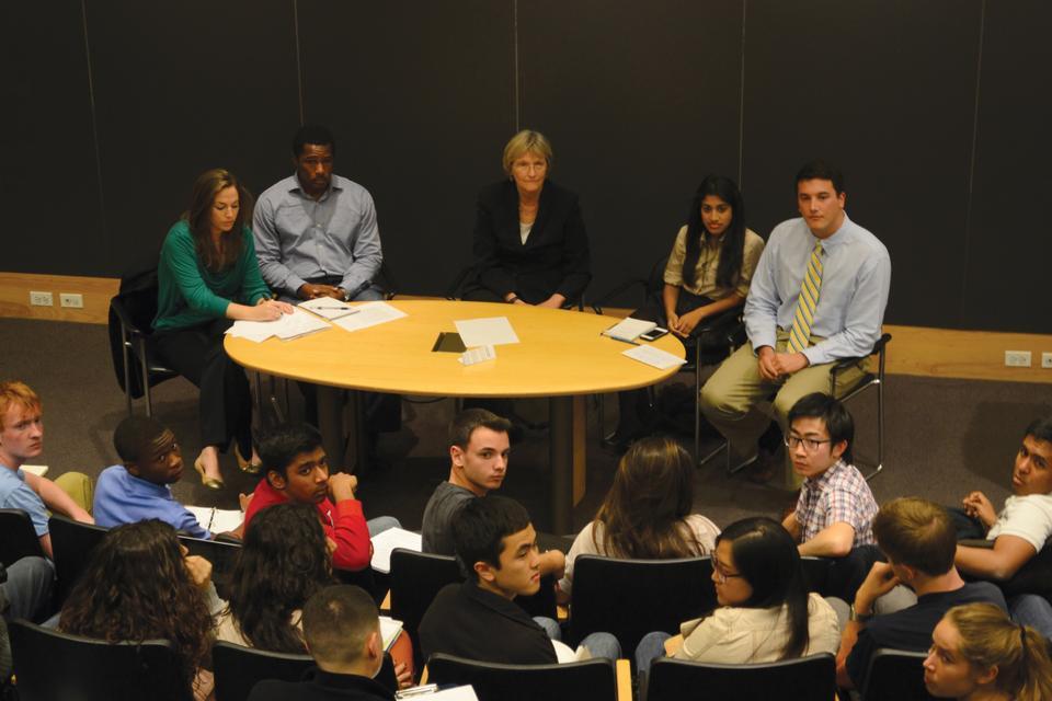 President Drew Faust answers questions at the  Undergraduate Council and Harvard Graduate Council General Meeting. Her presence at the open forum was driven by a motivation to increase contact and dialogue with students.