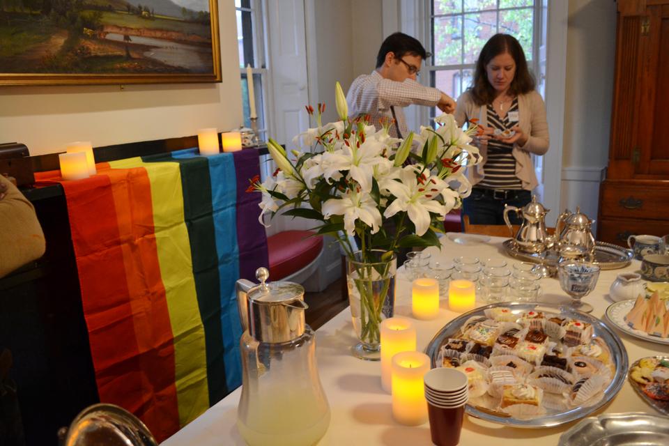 Students attend Dean of Freshmen Thomas Dingman's EqualiTEA on Monday afternoon, despite winds and rain Hurricane Sandy. 