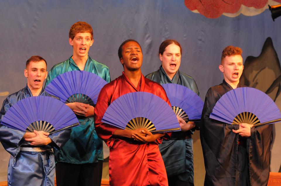 The Harvard-Radcliffe Gilbert and Sullivan players perform a scene from The Mikado, a 19th-century Victorian operetta set in Japan. The show opened Friday night at the Agassiz Theatre.