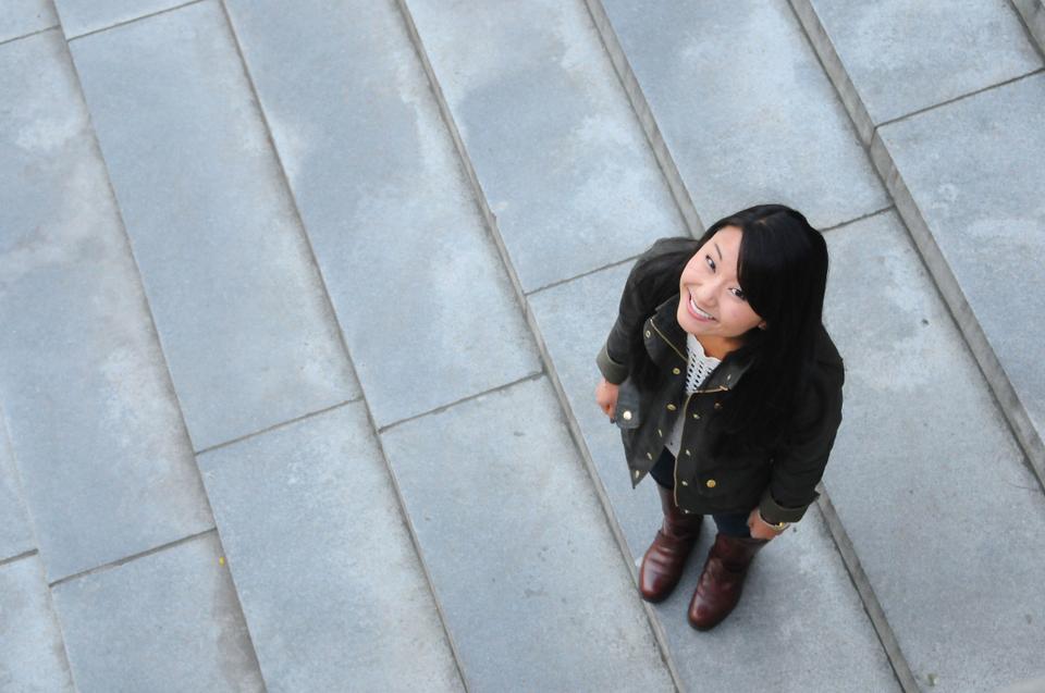 Kelsey H. Natsuhara, a senior at Winthrop House and a Human Developmental and Regenerative Biology concentrator, walks through brisk autumn air, raising just 4'11" above the ground.