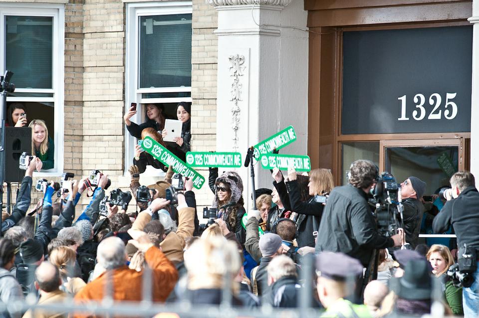 The Mayor's office dedicated 1325 Commonwealth Ave as the home of Aerosmith, giving each band member a street sign commemorating the ceremony.