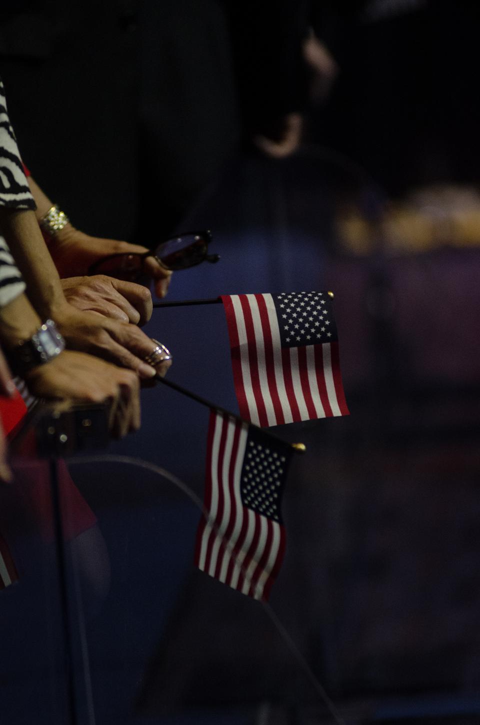 Rally attendees kept their flags down in disappointment