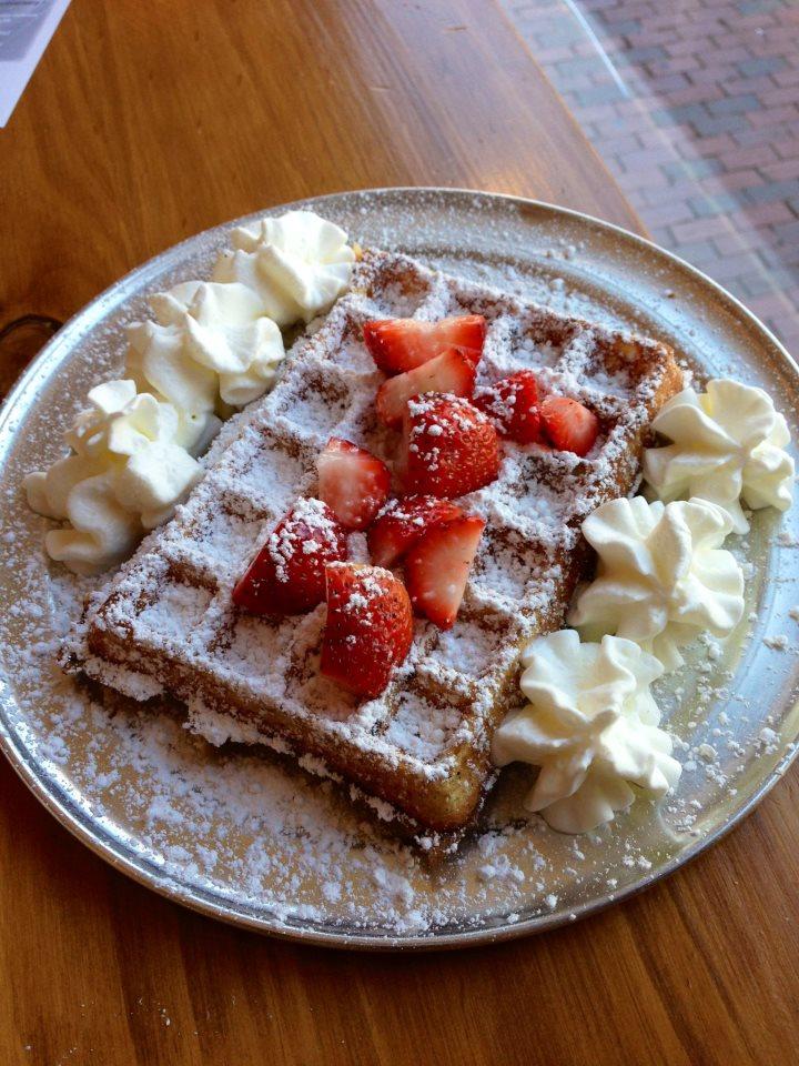 Brussels waffle with strawberry and whipped cream