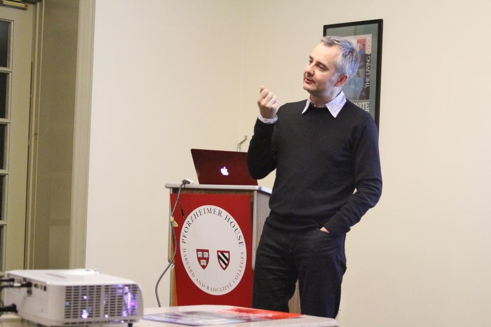 Albert-Laszlo Barabasi, Professor and Director of Northeastern University's Center for Complex Network Research (CCNR), participates in the Pforzheimer House's Pforum lecture series on November 27. His talk, titled "From Networks to Human Predictability," focused on the types of networks that are commonly found in the world, and how the understanding of those networks can be advantageous to both individuals and companies.