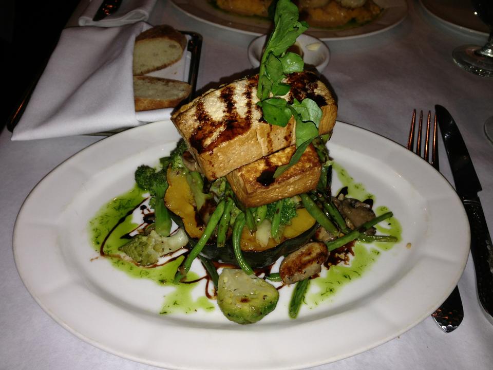 Roasted Acorn Squash ($20) with sautéed fall vegetables and marinated tofu 