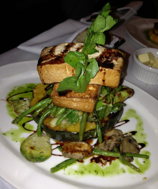 Roasted Acorn Squash ($20) with sautéed fall vegetables and marinated tofu 