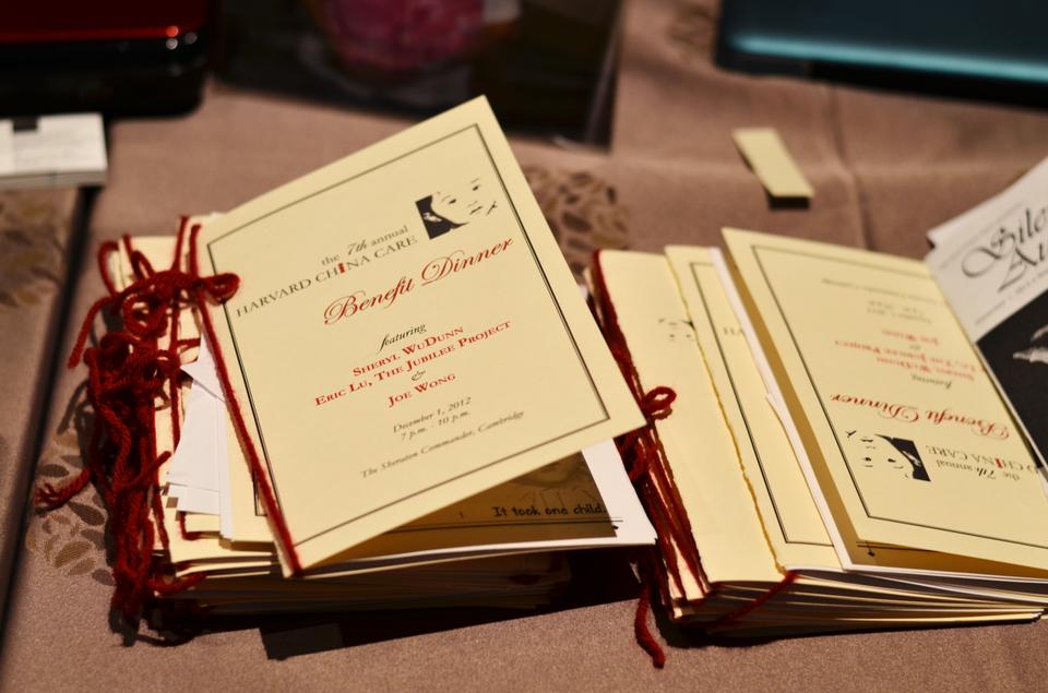 Harvard China Care’s Seventh Annual Benefit Dinner featured speakers Sheryl WuDunn, Joe Wong, and Eric I. Lu ‘09. The dinner raised money for charitable causes in China through a silent auction.