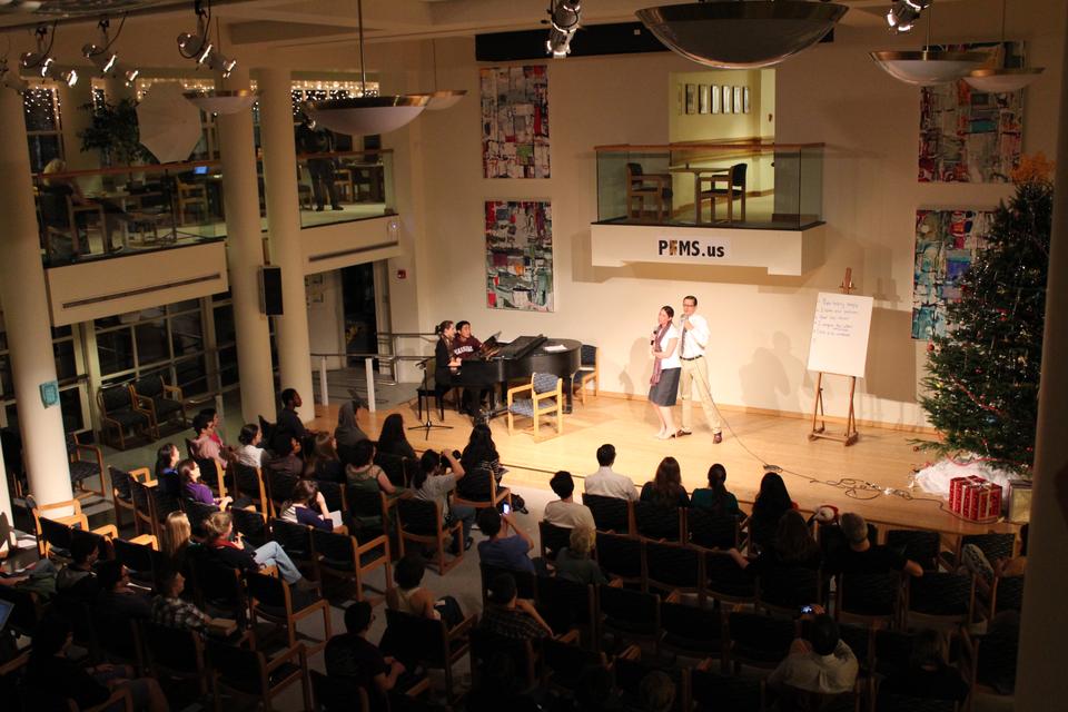 Pfoho residents gather in their dining hall to enjoy the second annual Pfoho Middle School Talent Show. The show brought the audience back to their awkward middle school days with musical, dance and poetry items and lots of humor.