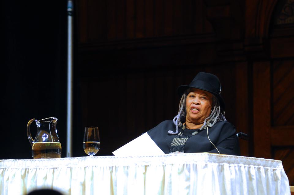 Toni Morrison, recipient of the Nobel Prize for Literature, gives a talk as part of the Harvard Divinity School's Ingersoll Lecture on Immortality, Thursday afternoon. Morrison explored the role of goodness and altruism in literature. 