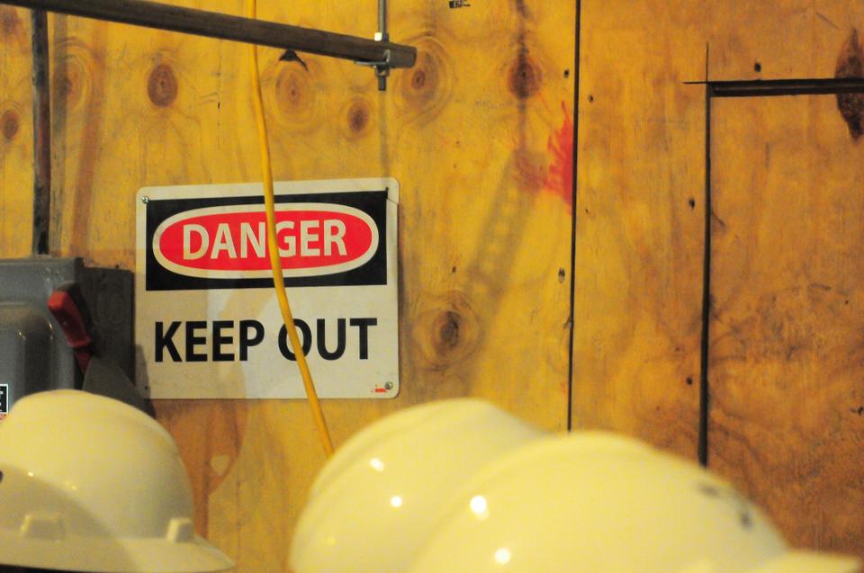 Inside the Quincy construction site is a very dangerous place. Everyone must wear a hard hat and pay close attention to all the signs.  