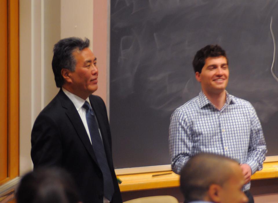 Congressman-Elect, Mark Takano, answers questions during his discussion of his experience in politics and the way that his race and sexuality have impacted his career.
