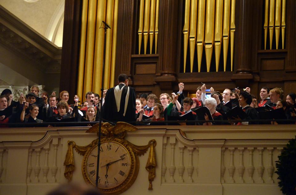 The 103rd Annual Christmas Carols Service took place this Sunday afternoon inside Memorial Church. Members of the Harvard University choir performed a series of traditional carols and an offering was collected at the conclusion to support Esperanza Academy.