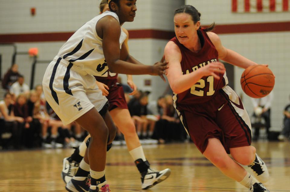 Senior Victoria Lippert, shown above in previous action, has averaged over 16 points per game in the Harvard women's basketball team's previous four contests. She will need another strong performance in her hometown to upset undefeated Oklahoma State Friday.