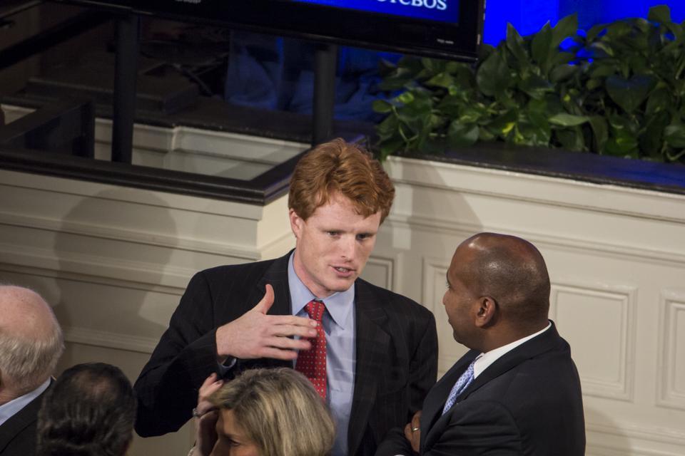 Rep. Joseph P. Kennedy III visits Faneuil Hall to hear Mayor Thomas M. Menino give the State of the City. Kennedy was elected to Congress from Barney Frank ’61-’62’s Fourth District this past November when he defeated Sean Bielat by a nearly 20 percent margin.