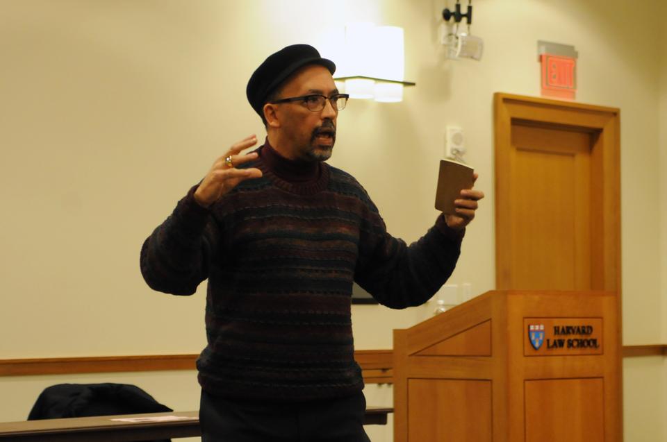 Bill Fletcher, Jr. from the American Federation of Government Employees debunks myths about unions at Harvard Law School on Tuesday. 