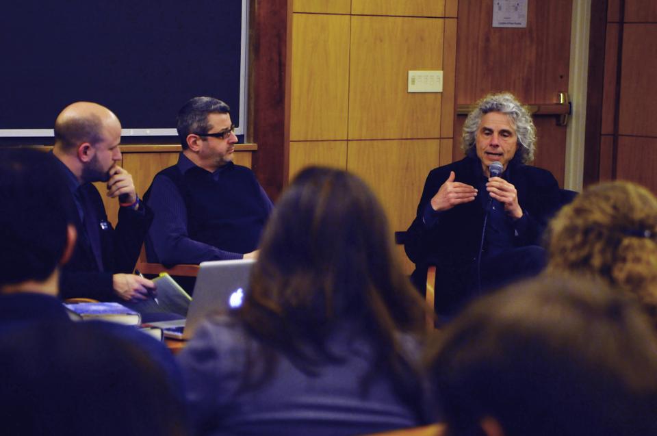 Humanist Chaplain Greg M. Epstein, Professor Andrew Jewett, and Professor Steven Pinker ’79 debate about the importance of atheism in modern life in the panel, Why Atheism Matters, part of Atheism Coming Out Week. 