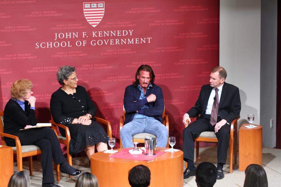 Former Prime Minister of Haiti Dr. Michèle D. Pierre-Louis, Sean Penn, and Lieutenant General P.K. Keen discuss at the IOP on Tuesday the progress made in Haiti and the challenges the country still faces.  