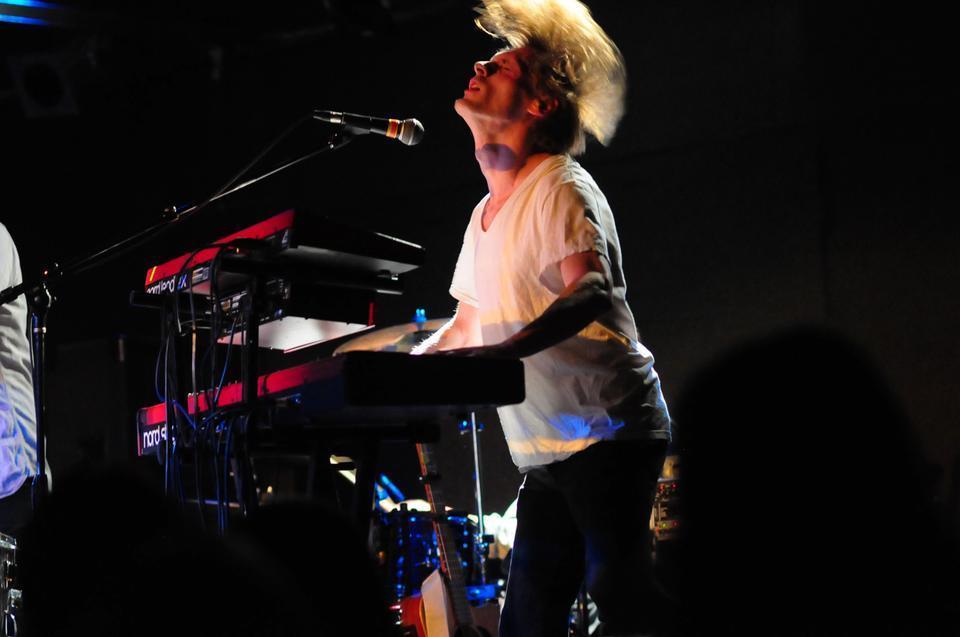 John Speyer, the bassist of "The Postelles", follows every beat with bursting passion. The NY-born indie band performed at Brighton Music Hall on March 4.