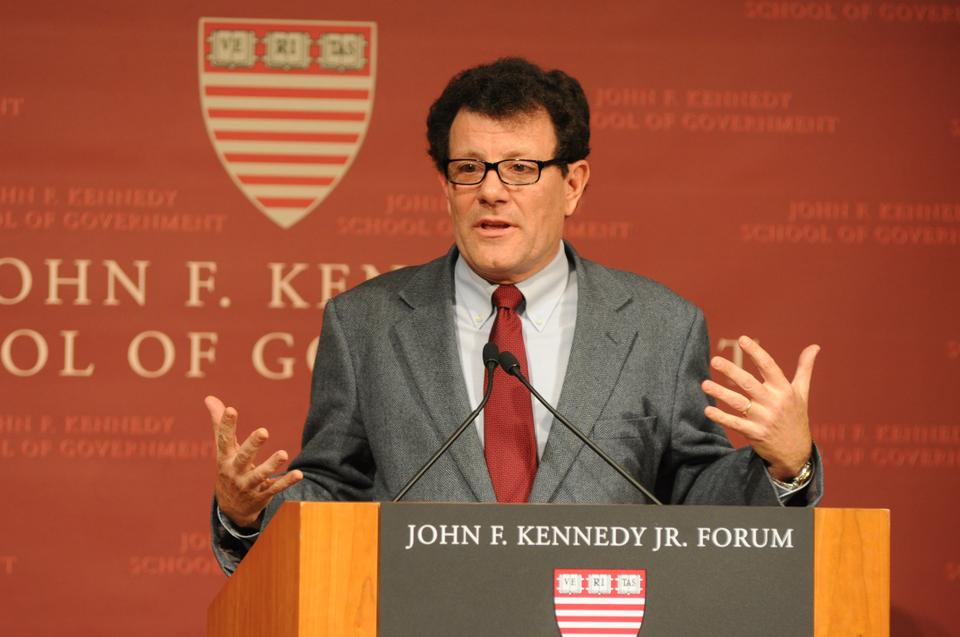 Nicholas D. Kristof, columnist for The New York Times, discusses the challenges of journalism as an industry and an social tool on Tuesday at the Institute of Politics.