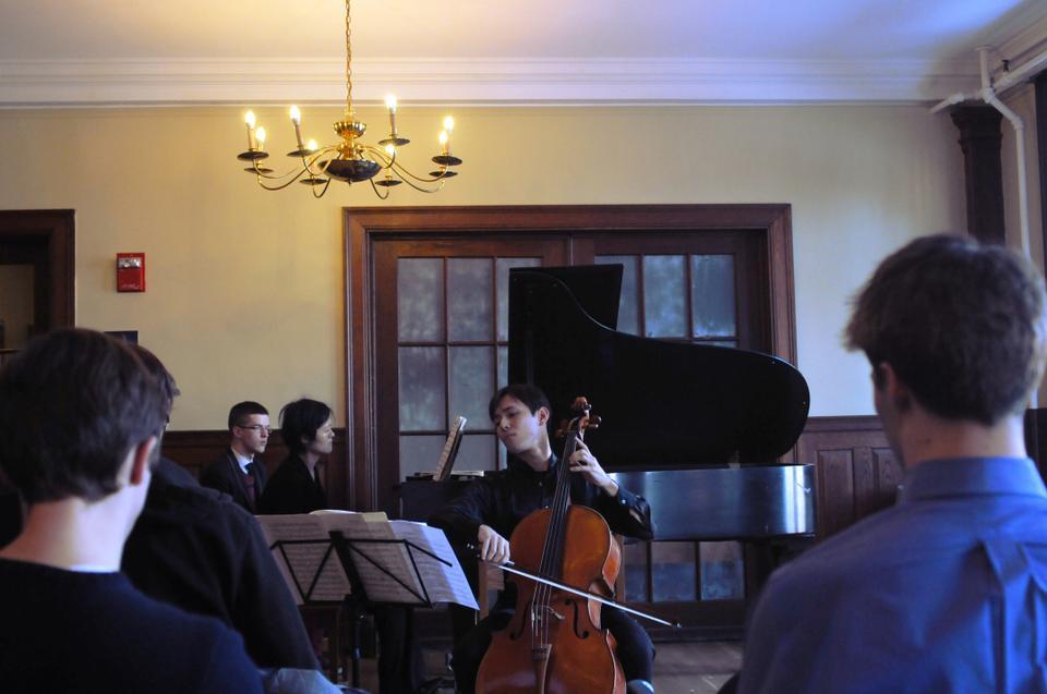 Cellist Alan M.Toda-Ambaras '13 and pianist Kai-Ching Chang play Luigi Boccherini's Sonata No.1 in F Major G.1. Their classical music recital took place on Saturday afternoon at Cabot House.