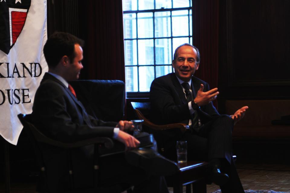 As part of the Conversations with Kirkland series, the Honorable Felipe J. Calderón Hinojosa, President of Mexico (2006 - 2012) and former Harvard Kennedy School fellow, speaks with students about the state of affairs in Mexico during his presidency and now. The event, moderated by Eric P. Lesser '07 HLS '14, took place on Tuesday afternoon at Kirkland House.