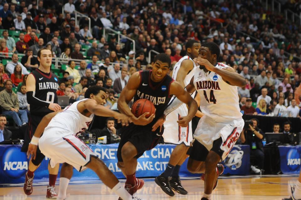 Sophomore wing Wesley Saunders was held to just four points on one-of-seven shooting in the first half of the Harvard men's basketball team's matchup with the University of Arizona. At the half, the 14th-seeded Crimson trails the Wildcats, 40-22.