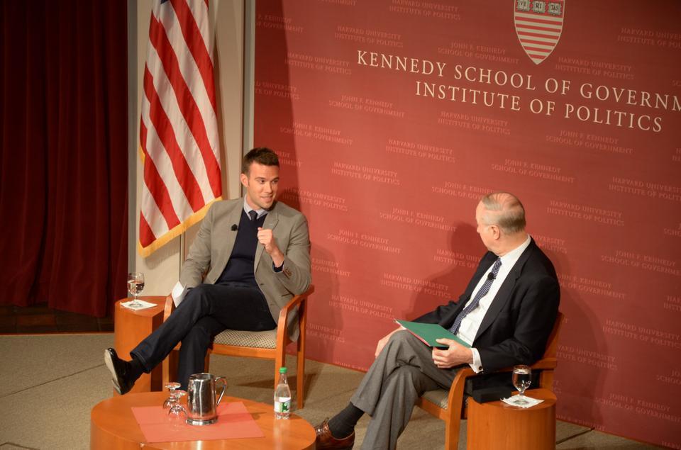 Jon Favreau speaks at the Institute of Politics Wednesday on the language and legacy of presidential speechwriting. Favreau was formerly the director of speechwriting for President Barack Obama.