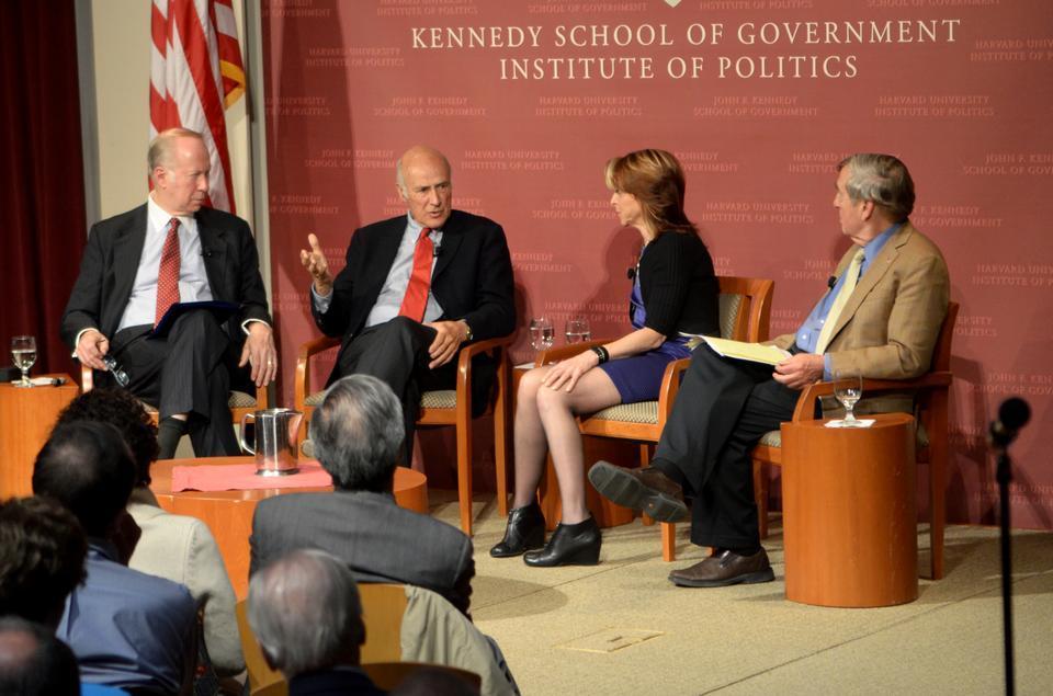 Co-Director of the Center for Public Leadership David Gergen moderates a conversation with Director of the Belfer Center of Science and International Affairs Graham Allison, Harvard Business School Professor of Business Administration Nancy F. Koehn and Harvard Kennedy School University Distinguished Service Professor Joseph S. Ny, Jr. on the Presidential Leadership and the Rise of American Power. The panelists discussed the history of the American presidency, reaction to crises and the nature of leadership itself. 