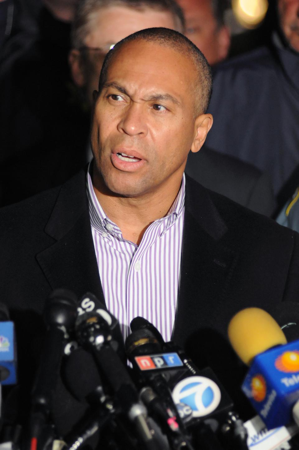 Massachusetts Governor Deval L. Patrick '78 addresses the media less than an hour after the capture of Boston Marathon bombing suspect Dzhokhar Tsarnaev. 
