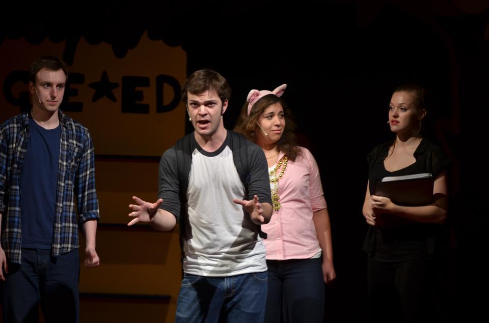 Members of the Class of 2016 perform in the freshman musical, "What The Hell" in Agassiz Arena. 