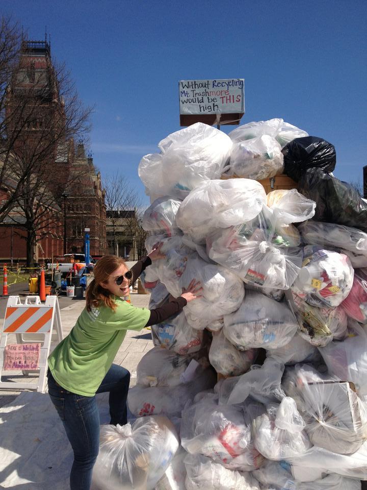 "Today we piled up one days worth of trash from Harvard Yard. 34.4% of this could have been recycled."