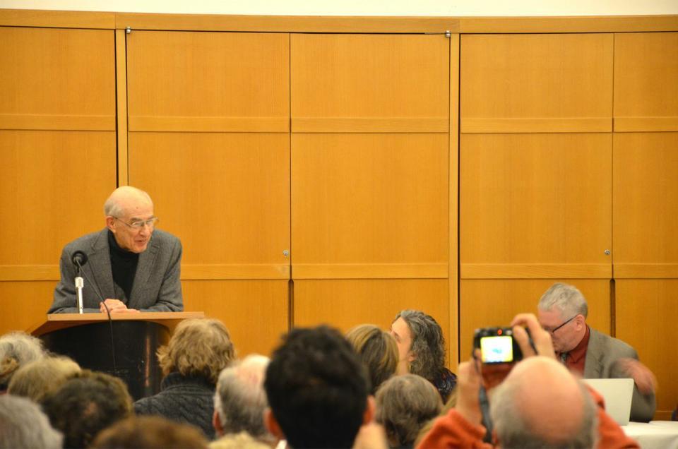 Hilary Putnam, Professor Emeritus in the Department of Philosophy, speaks about Jewish strands, which are a component of his book “Jewish Philosophy as a Guide to Life” at Harvard Hillel’s Beren Hall.