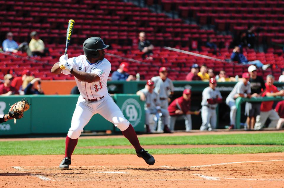Senior Carlton Bailey, shown here in previous action, contributed three hits in Saturday's loss.