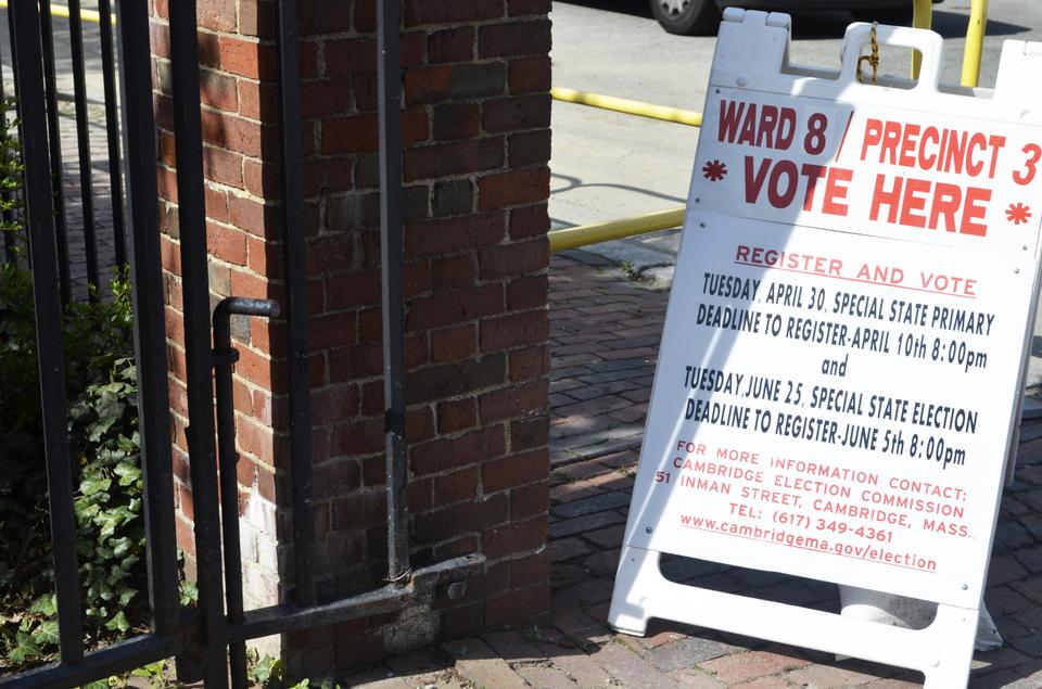 Voting polls open early Tuesday morning. Students traveled to Quincy Poll Place from across campus to vote for Senator.
