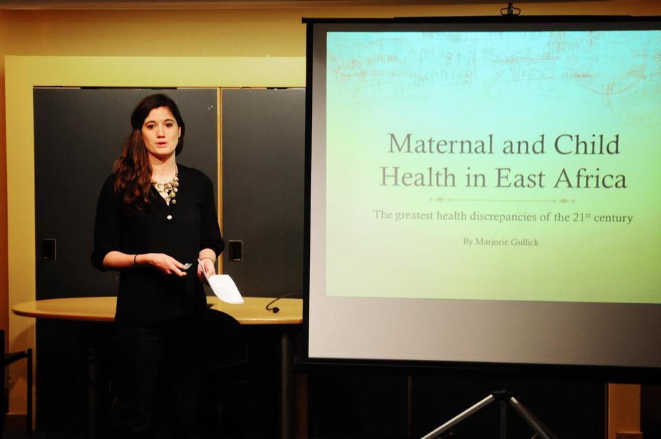 Marjorie B. Gullick ‘13 presents her research in maternal and child healthcare access in East Africa at HarvardSpeaks Senior Night Wednesday. The last HarvardSpeaks event of the year featured five senior speakers.