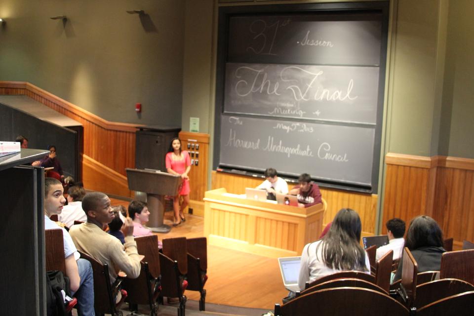 The Harvard Undergraduate Council at their weekly meeting on Sunday evening, May 5th. Last night's meeting was the final one of the semester.