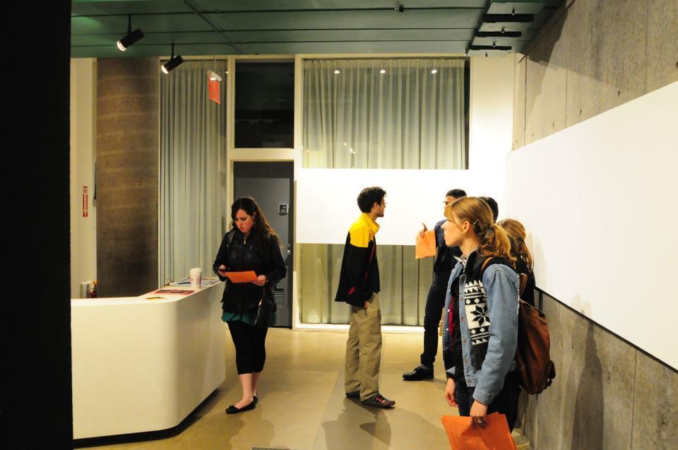Students wait outside during intermission at the VES Senior Showcase. The showcase, which included several senior thesis projects, took place on Saturday in the Carpenter Center. 