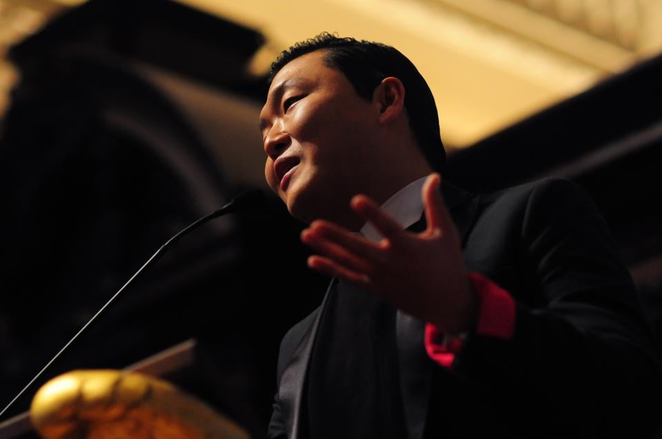 Korean pop star, Psy, visits Harvard on Thursday night.  The singer, famous for his YouTube hit Gangnam Style which has over one billion views, spoke about his worldwide rise to fame, and his future goals for his career.  He entertainted the audience with occasional dance moves and humorous stories.