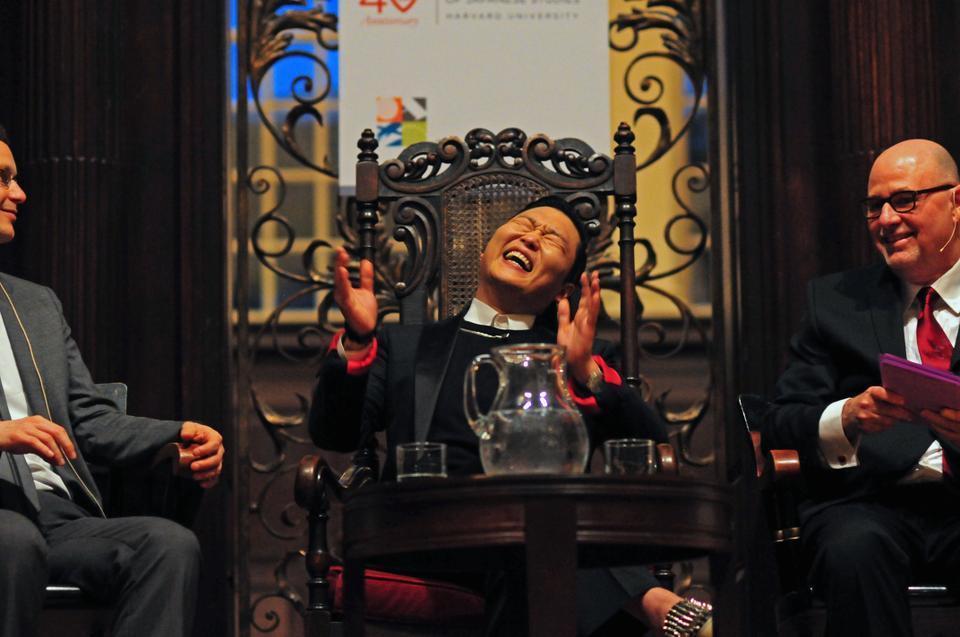 Korean pop star, Psy, visits Harvard on Thursday night.  The singer, famous for his YouTube hit "Gangnam Style" which has over one billion views, spoke about his worldwide rise to fame, and his future goals for his career.  He entertainted the audience with occasional dance moves and humorous stories.
