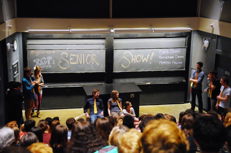 The widely popular improv comedy group, The Instant Gratification Players, garners laughs from the audience in the Science Center on Saturday evening. For their last performance of the year, they honored their three graduation seniors in a series of improv comedy skits.