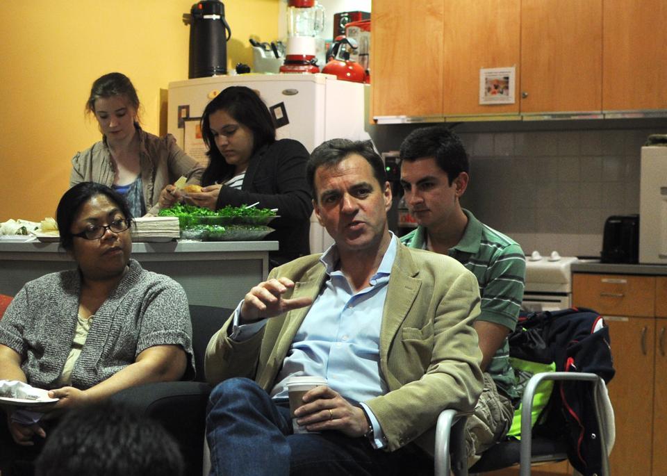 After contentious comments that angered many in the LGBTQ community, history professor Niall Ferguson offers an apology to a group of Harvard students and affiliates at the Harvard College Women's Center. A conversation about the comments and a broader dialogue broke out later in the session.