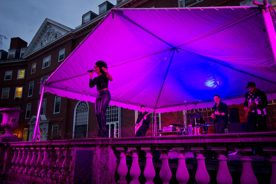 Local artist Shea Rose performs at the alternative Yardfest concert in Eliot House on April 13 after student protests of Yardfest performer Tyga’s lyrics.