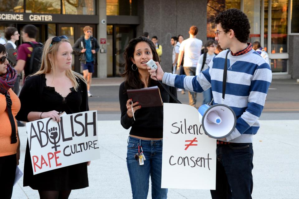 Kirin Gupta ‘16 speaks out against rape culture and sexual assault at the Harvard Take Back the Night March on April 25.