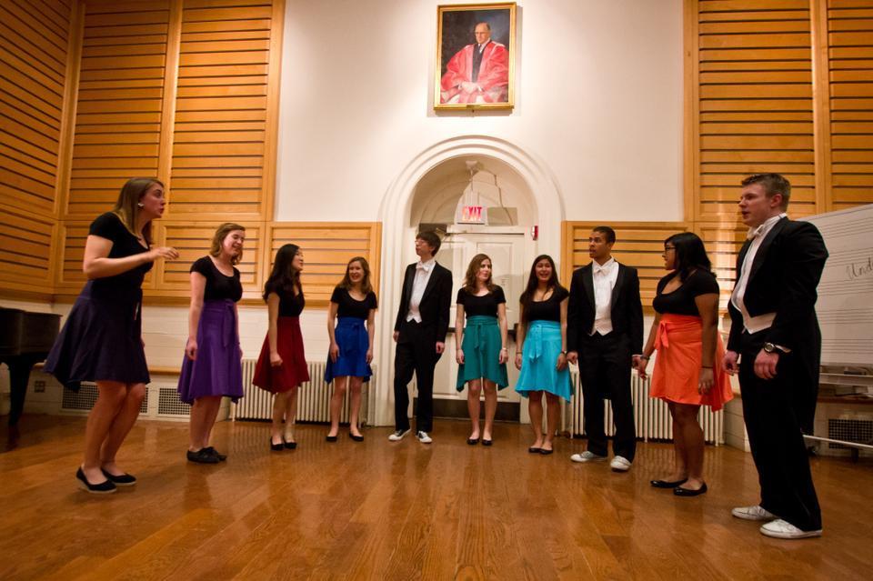 Harvard’s Collegium Underground, a campus a capella group, sings during their spring jam in Holden Chapel on April 14. 