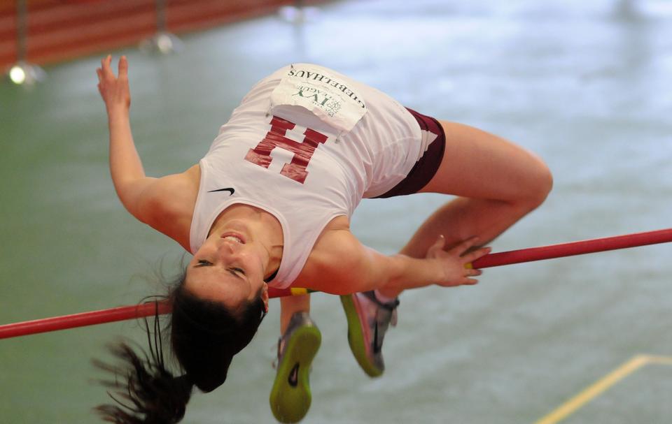 In April’s dual meet against Yale, sophomore Ann Giebelhaus was part of a Crimson sweep of the first three positions in the high jump. Giebelhaus’ leap over the 1.60-meter beam earned her second place. Classmate Mary Hirst took first place with her leap over the 1.65-meter pole.