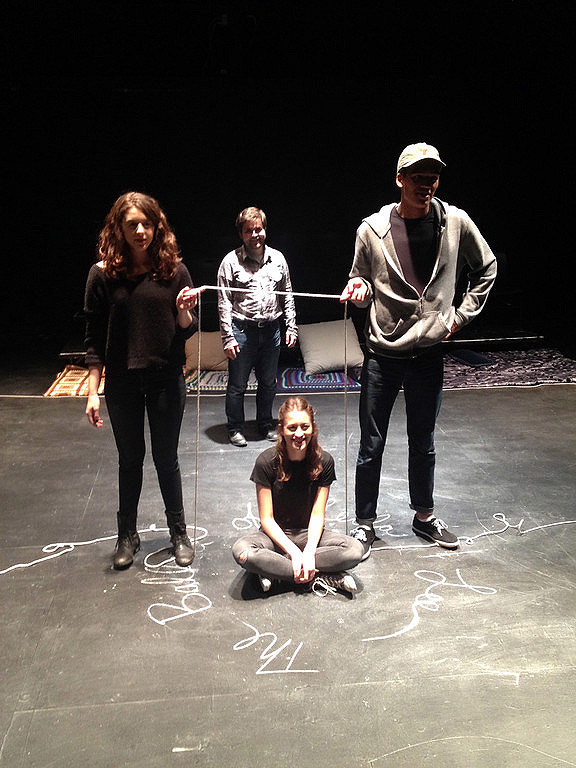 The Harvard-Radcliffe Dramatic Club presents Yellow Moon, an intimate and creative performance about life and love, directed by Susanna Wolk and produced by Jared Sleisenger. Featured in this picture are actors Juliana Sass, Eli Wilson Pelton, Brenna McDuffie, and Justin Pereira as they perform in the Loeb Experimental Theater.



